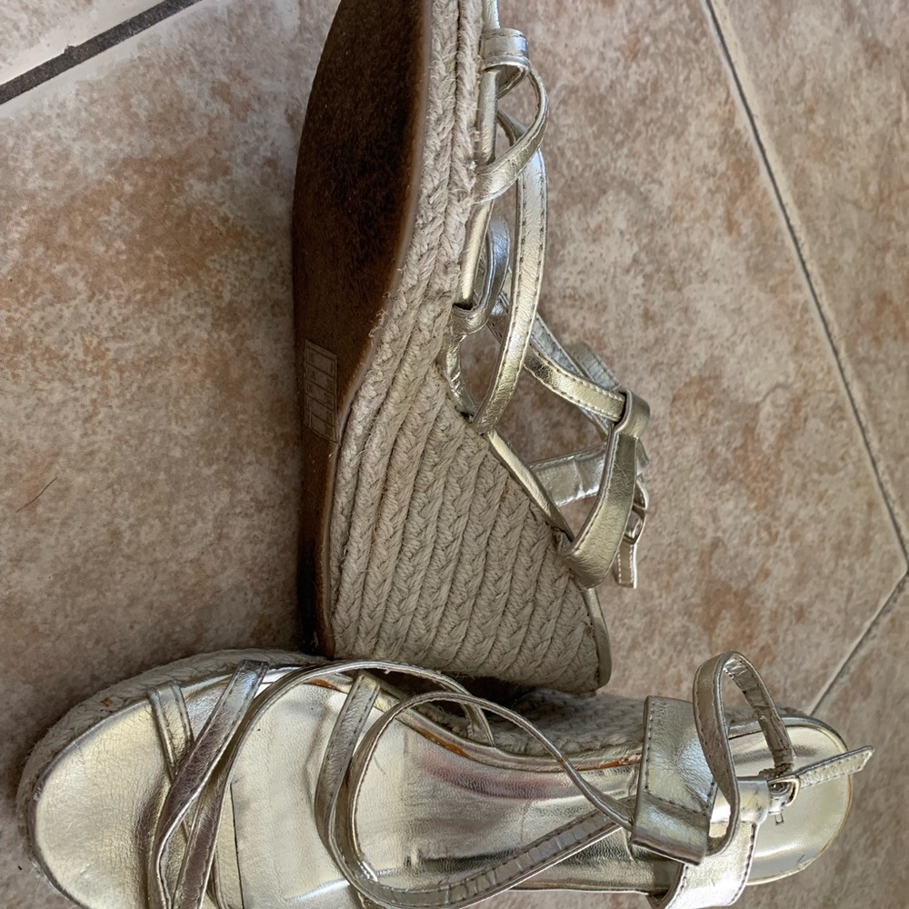 YSL gold wedge sandal heels